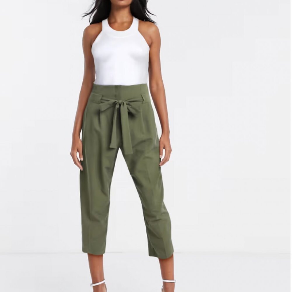 ASOS DESIGN Tailored Tie-Waist Tapered Ankle Grazer Pants – Olive Green